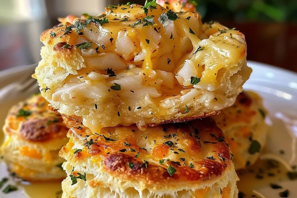 Crab Stuffed Cheddar Bay Biscuits with Lemon Butter