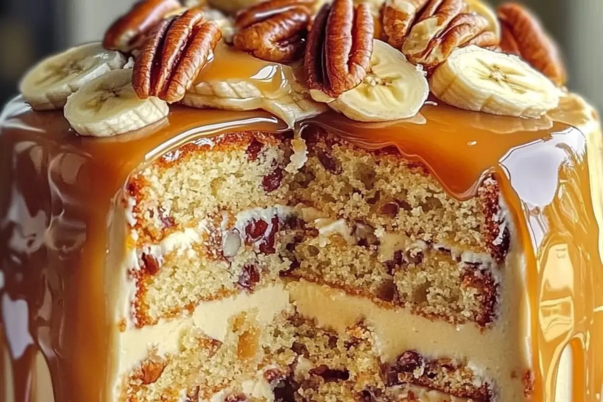 Banana Pecan Caramel Layer Cake