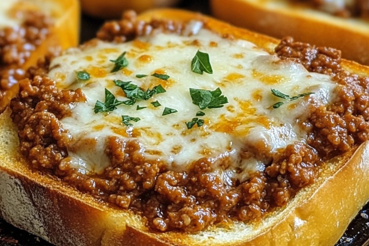 Open-face garlic toast sloppy joes