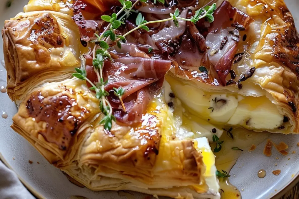 Baked Brie in Puff Pastry with Honey, Fig, and Prosciutto