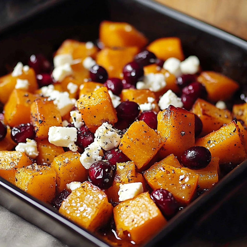 Roasted Butternut Squash with Cranberries and Feta